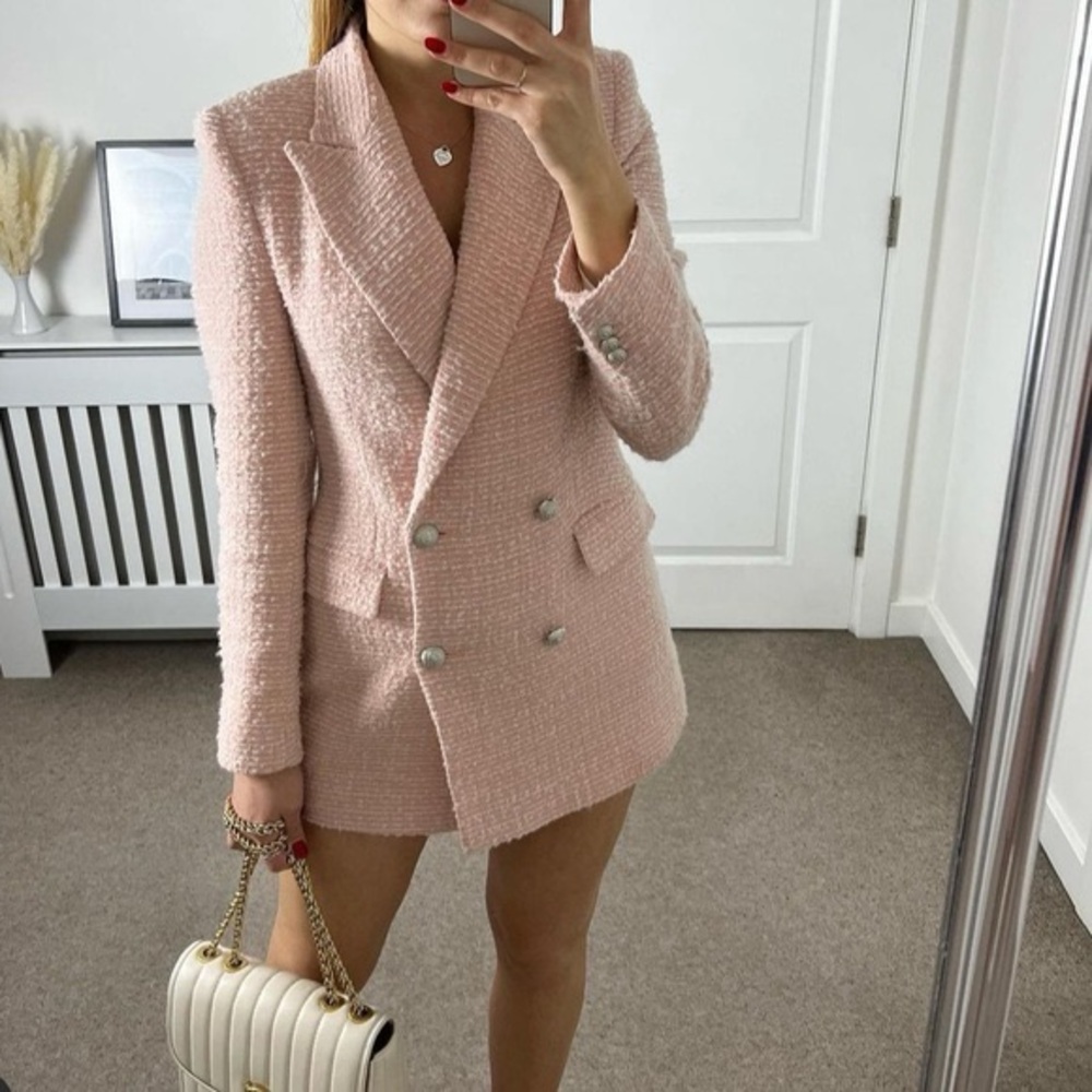 Zara Light Pink Tweed Blazer